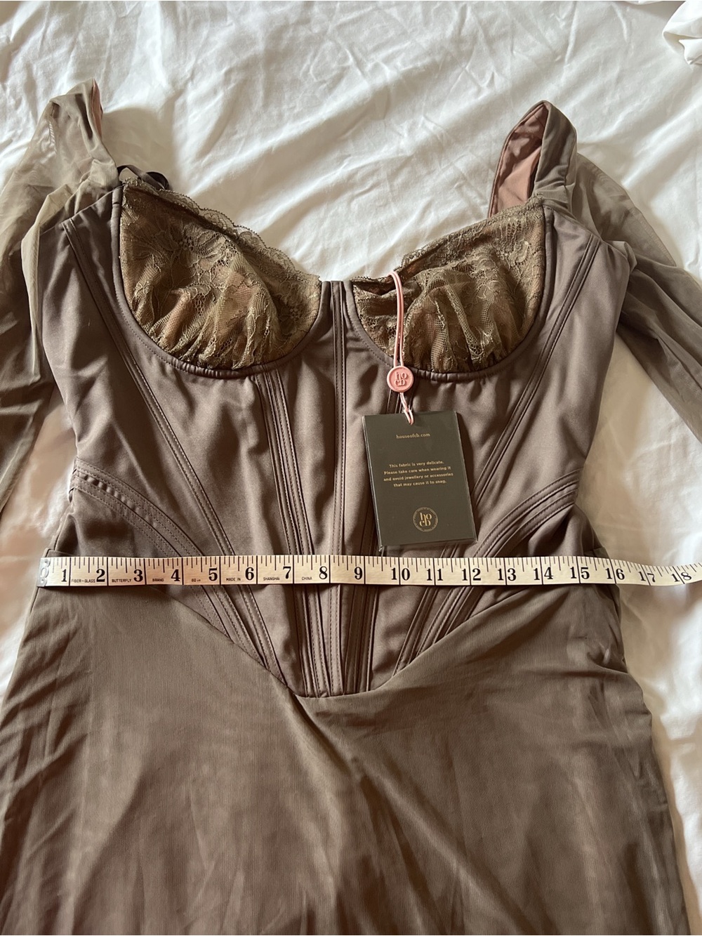 House of CB Safran Corset Midi Dress L Mocha Romantic Glamour - Picture 12 of 15